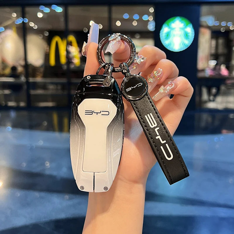Zinc Alloy New Leather Car Key Case Cover Shell Fob For BYD Song Plus Atto 3 Han EV DM Qin Seal Dolphin Protective Auto Keychain