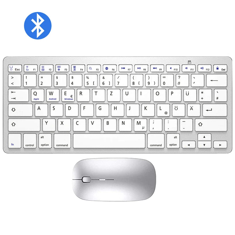 German QWERTZ Layout Bluetooth Keyboard Mouse Combo Wireless Bluetooth Mice Ultra Slim Mute for Mac iPad iOS Android Windows
