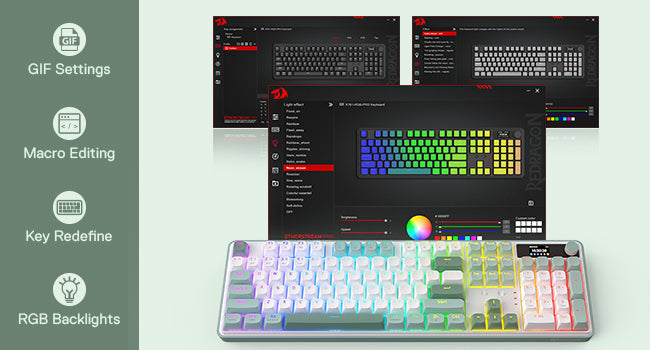 Redragon K761 Wireless Gasket Gaming Keyboard w/Hype Screen & Knob, 104 Keys Mechanical Keyboard