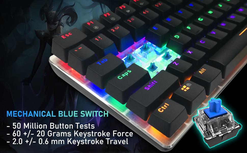 MAMBANAKE x ZIYOUANG AK33 Gaming Keyboard,M5 Mouse,Rainbow LED Backlit Mechanical Keyboard