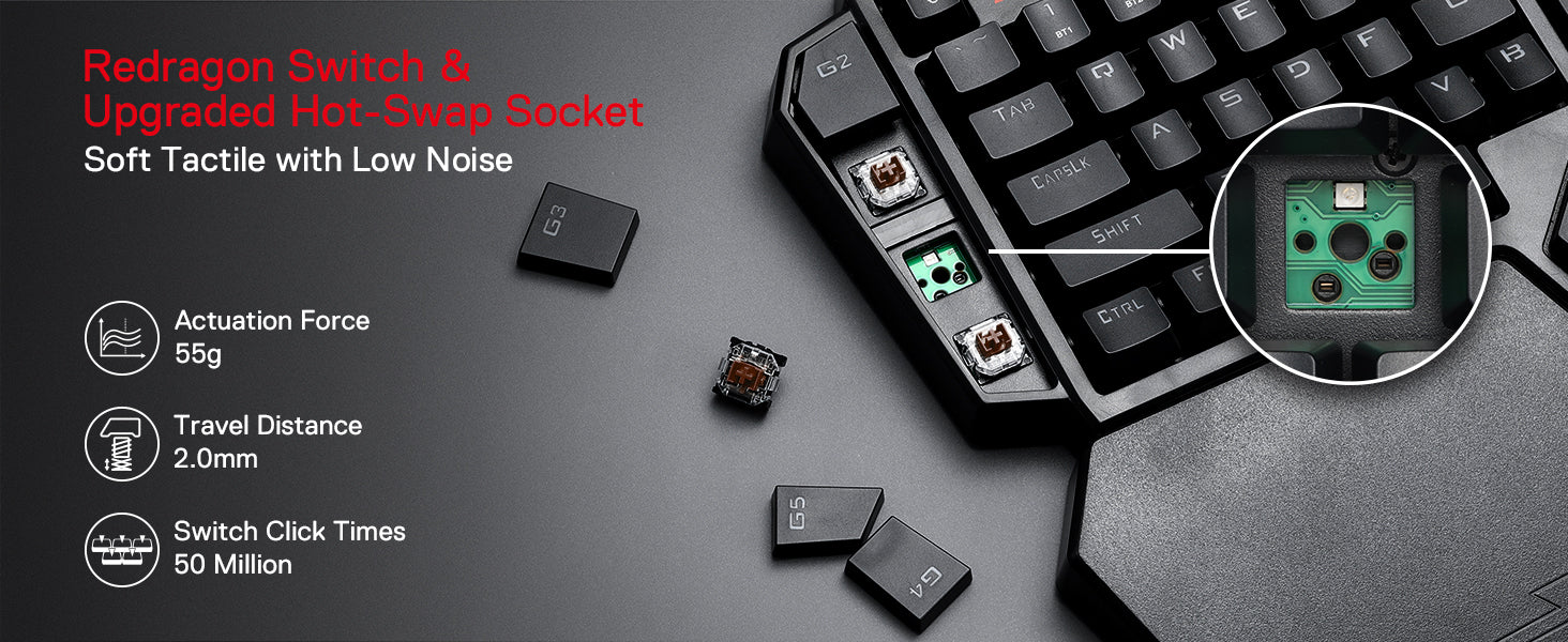 Redragon K585 PRO Wireless 42 Keys Hot-Swappable 3-Mode One-Handed Mechanical Gaming Wrist Support Keyboard
