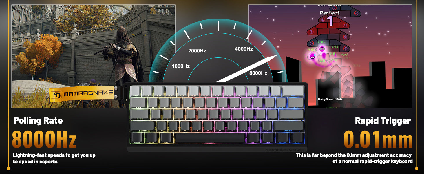 MAMBASNAKE x ATTACK SHARK X11&X60HE Mechanical Wireless Gaming Combo,Rapid Trigger Magnetic Switches 8K Keyboard