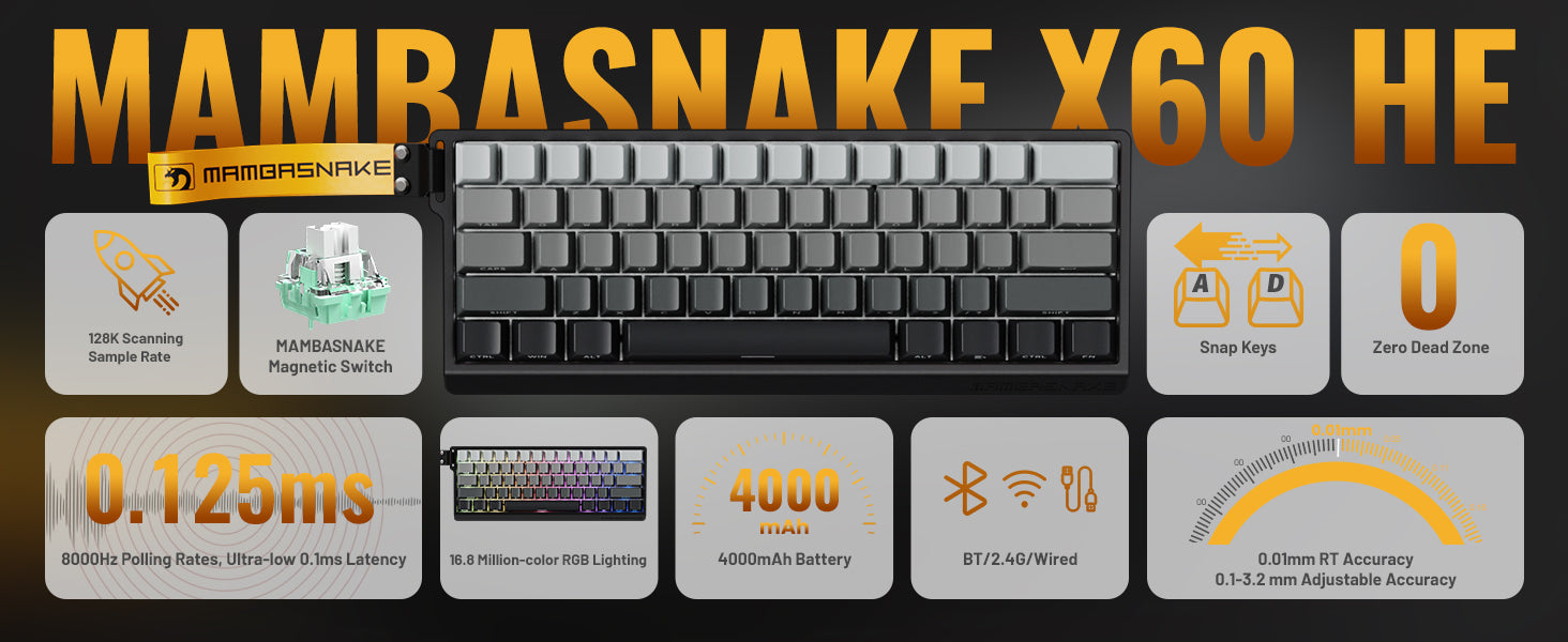 MAMBASNAKE x ATTACK SHARK X11&X60HE Mechanical Wireless Gaming Combo,Rapid Trigger Magnetic Switches 8K Keyboard