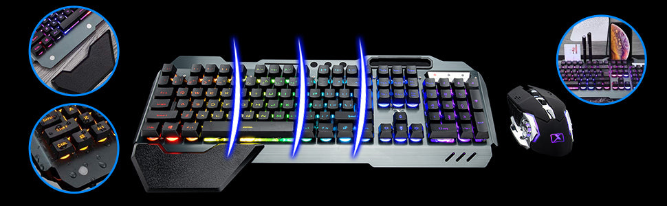 MAMBASNAKE K680 Wireless Rechargeable Keyboard Mouse Set 3800mAh Large Capacity Rainbow Backlit for Laptop Pc PS4 PS5 Xbox