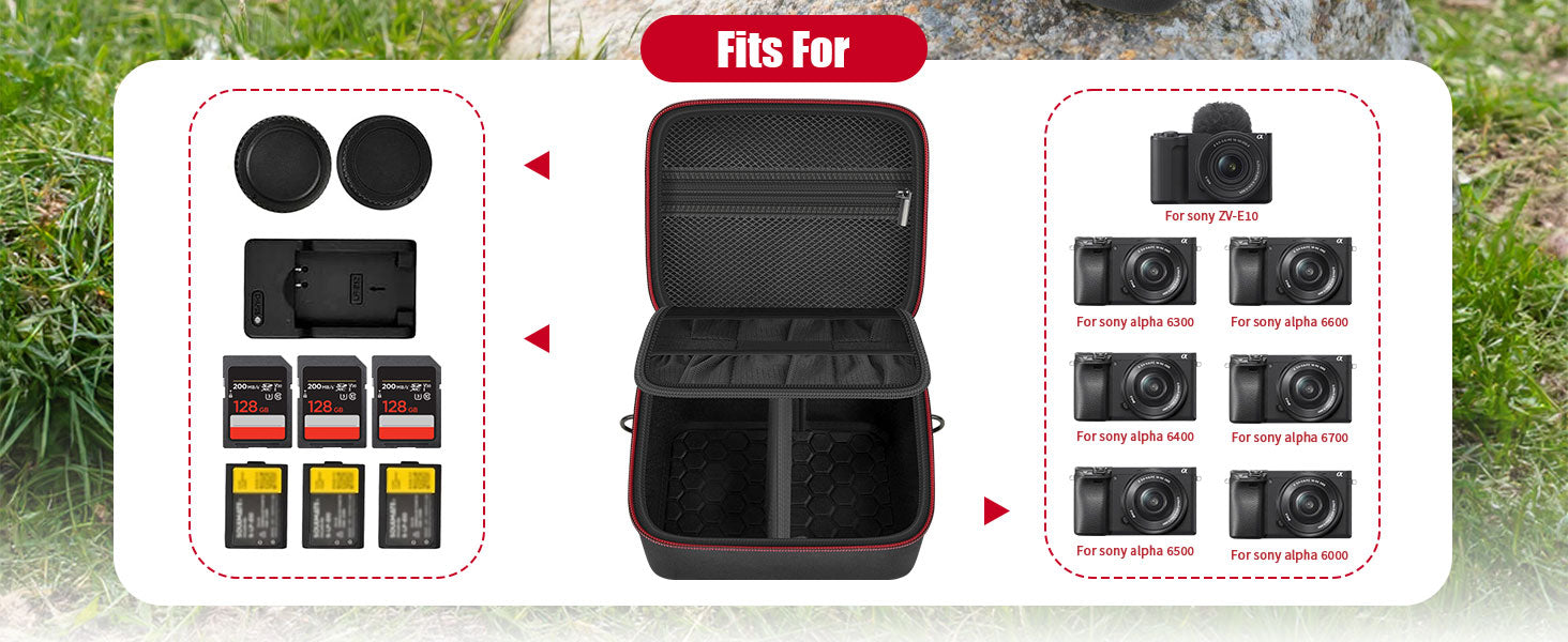 Hard Camera Case for Sony ZV-E10 A6400 A6000 A6100 A6600 A6500 (Medium,Kit Lens Only),Protective Bag with Shoulder Strap & Divid
