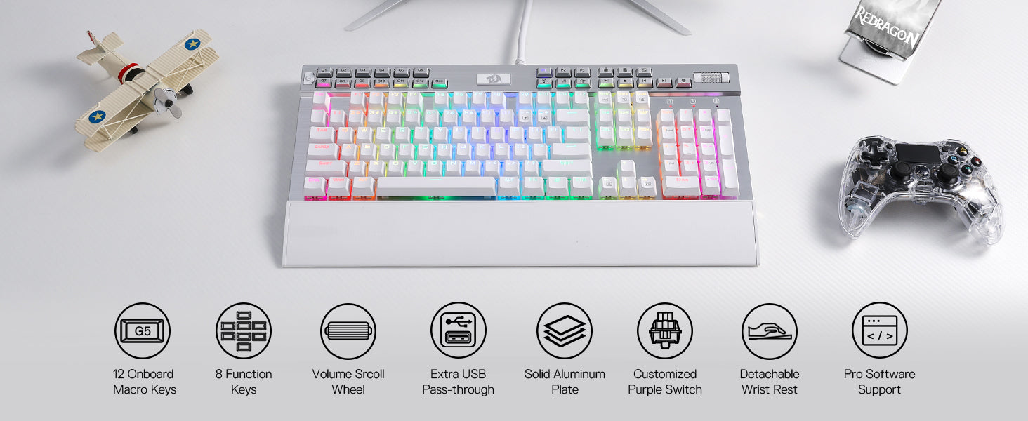 Redragon K550 RGB Gaming 104 Keys + 12 Macro G Keys Wired Mechanical & Wrist Rest Keyboard