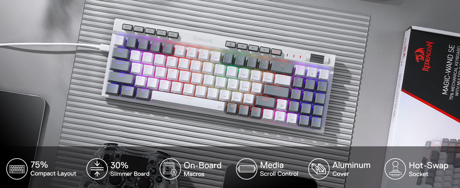 Redragon K655 75% RGB Wired Mechanical Gaming Keyboard, 78 Keys Hot-Swap Mechanical Keyboard Quiet Linear Red Switch