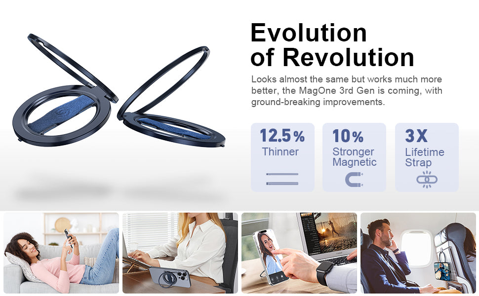 EWA MagOne 3rd Gen Compatible with MagSafe Phone Holder, Removable Magnetic Ring Holder Kickstand Ring for iPhone 16,15,14,13,