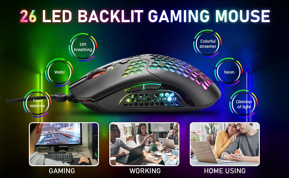 MAMBANAKE x ZIYOUANG AK33 Gaming Keyboard,M5 Mouse,Rainbow LED Backlit Mechanical Keyboard