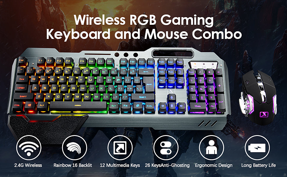 MAMBASNAKE K680 Wireless Rechargeable Keyboard Mouse Set 3800mAh Large Capacity Rainbow Backlit for Laptop Pc PS4 PS5 Xbox