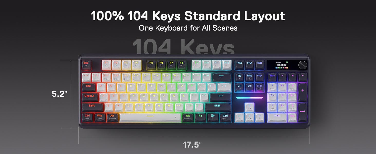 Redragon K762 Wireless Gasket Gaming Keyboard,104 Keys Mechanical Keyboard, Easy-Control 1.14’’ TFT Info Display