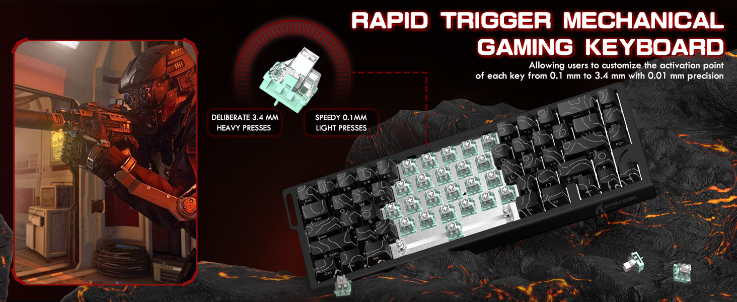 ATTACK SHARK X68PRO HE Wireless Rapid Trigger Gaming Keyboard with Adjustable Actuation,Hot-Swap,RGB Backlit,BT/2.4GHz/Wired
