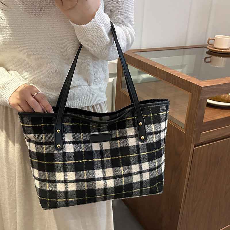 Large Capacity Wool Shoulder Commuter Bag | Women's Everyday Tote with Laptop Compartment