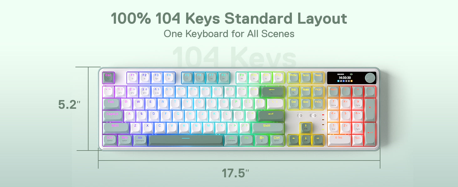 Redragon K761 Wireless Gasket Gaming Keyboard w/Hype Screen & Knob, 104 Keys Mechanical Keyboard