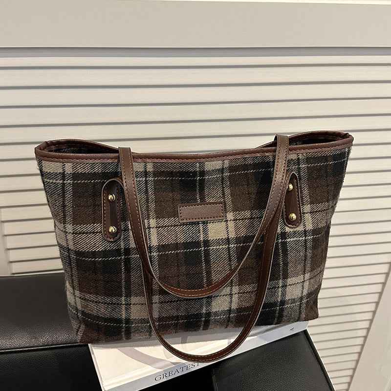 Large Capacity Wool Shoulder Commuter Bag | Women's Everyday Tote with Laptop Compartment