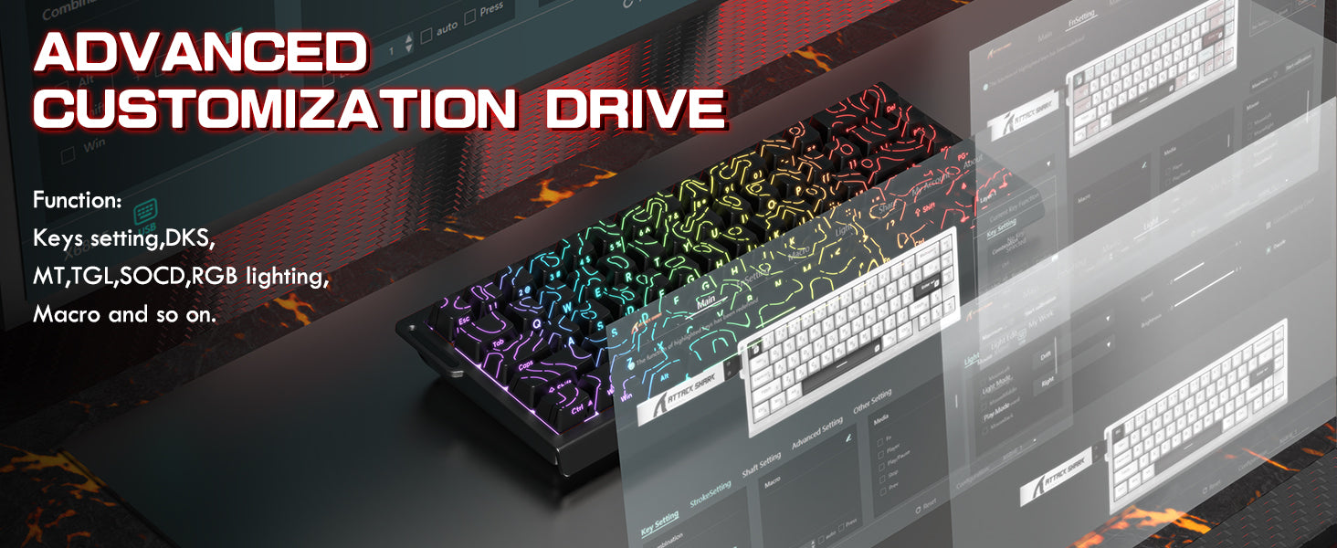 ATTACK SHARK X68PRO HE Wireless Rapid Trigger Gaming Keyboard with Adjustable Actuation,Hot-Swap,RGB Backlit,BT/2.4GHz/Wired