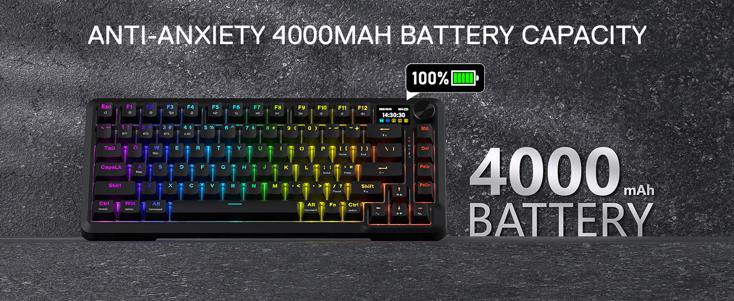 Redragon K724 PRO Wireless Gasket Gaming Hype Screen & Knob, 81-Key Mechanical Keyboard,Easy-Control 1.14’’ TFT Info Display