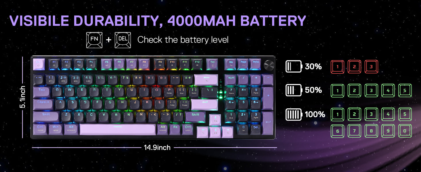 Redragon K740 PRO 98 Keys Wireless RGB Gaming Keyboard, 3-Mode PBT Mechanical Keyboard w/Solid Aluminum Base,