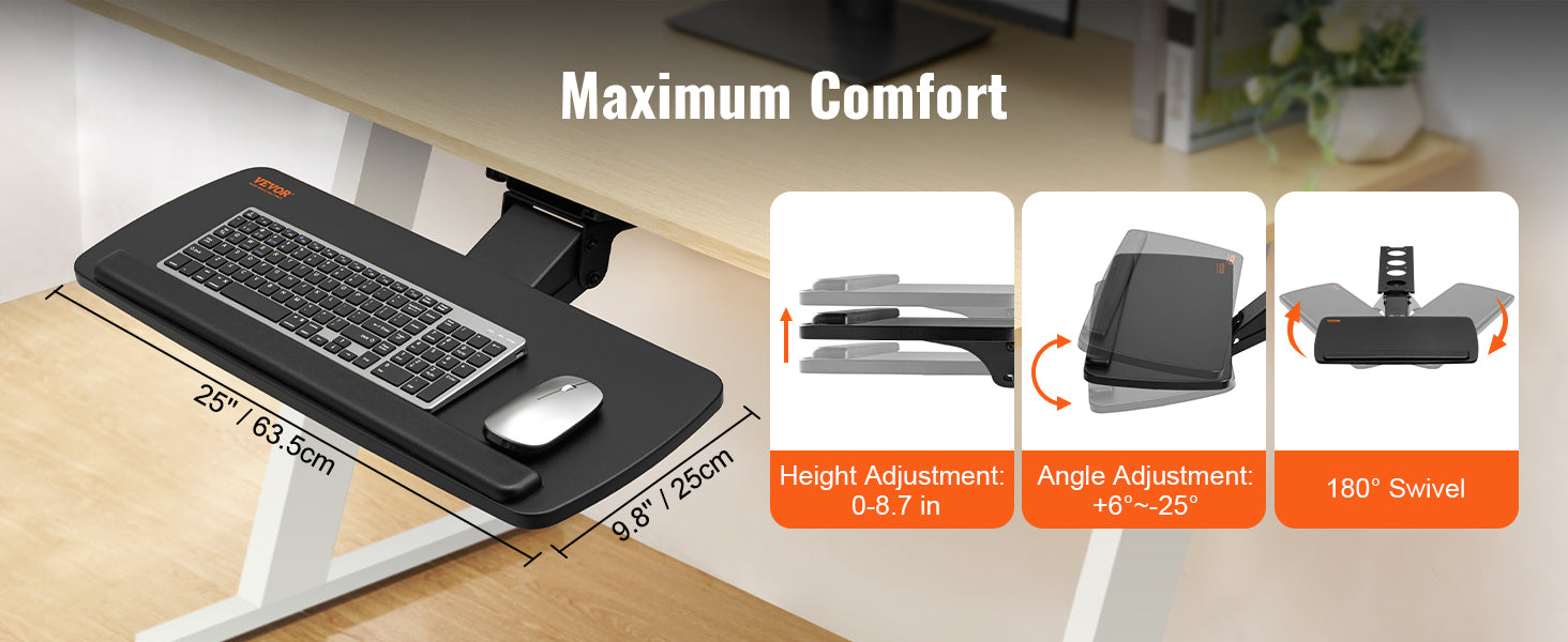 SucceBuy Keyboard Tray under Desk Adjustable Height & Angle Keyboard Tray Slide out & Holder for Typing in Home and Office Work