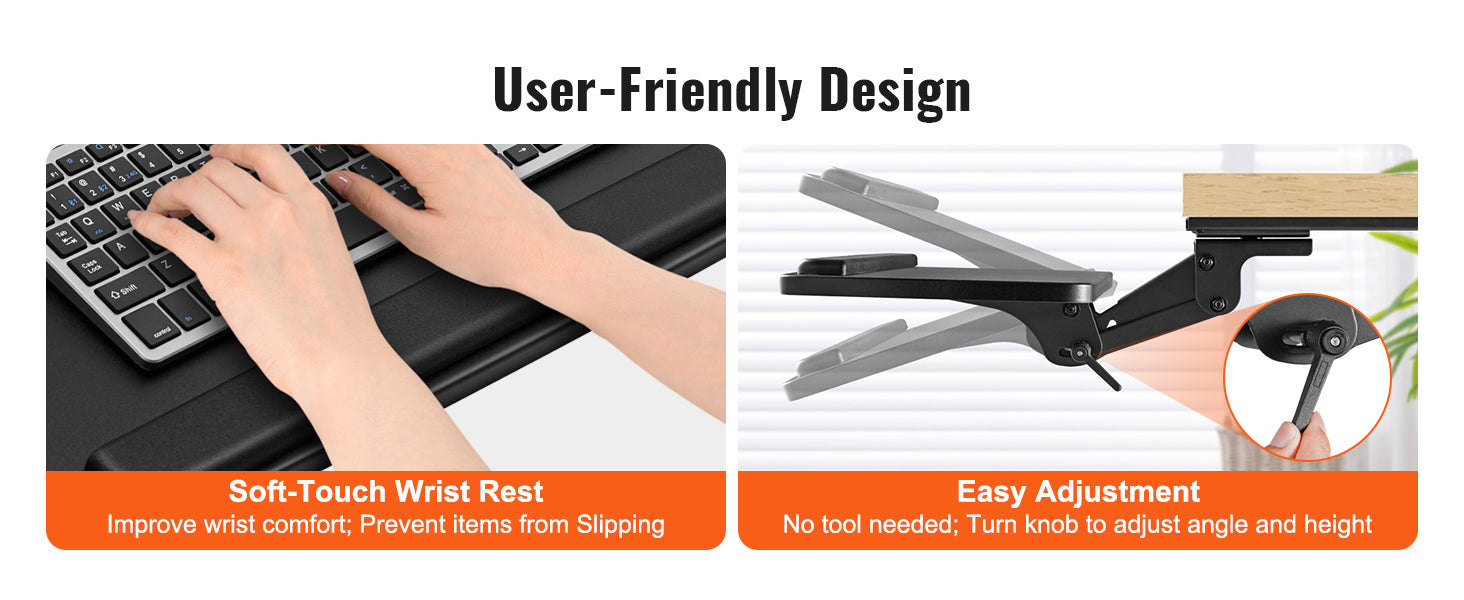 SucceBuy Keyboard Tray under Desk Adjustable Height & Angle Keyboard Tray Slide out & Holder for Typing in Home and Office Work