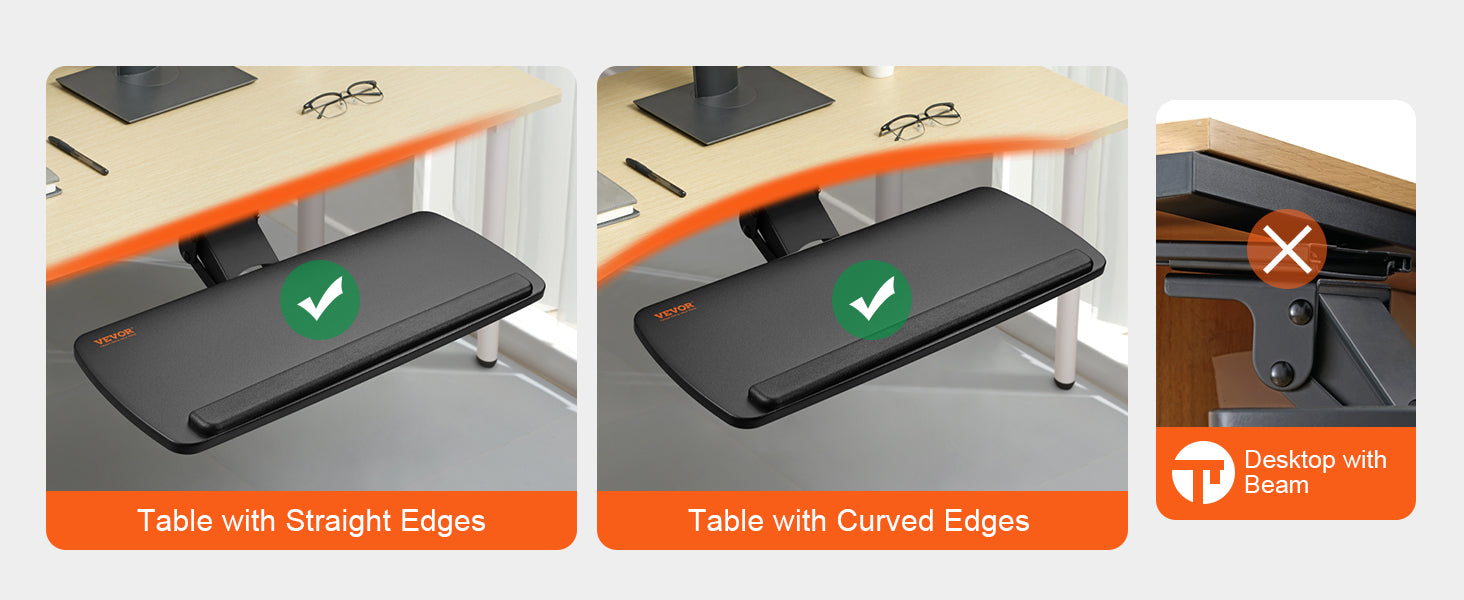 SucceBuy Keyboard Tray under Desk Adjustable Height & Angle Keyboard Tray Slide out & Holder for Typing in Home and Office Work