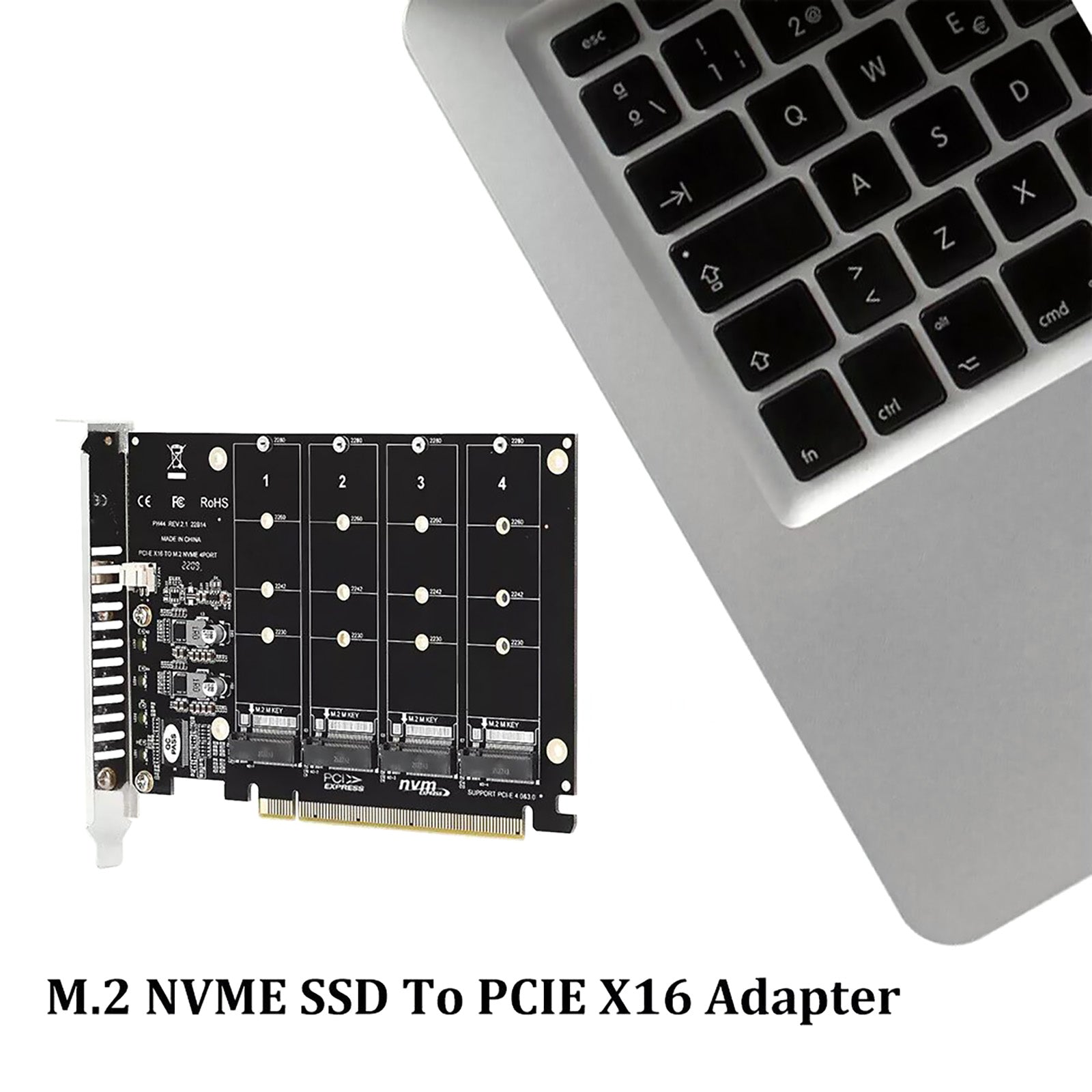 M.2 NVME SSD to PCIE X16 Adapter 4 Port NVMe to PCI-e Host Expansion Card Support 2230/2242/2260/2280