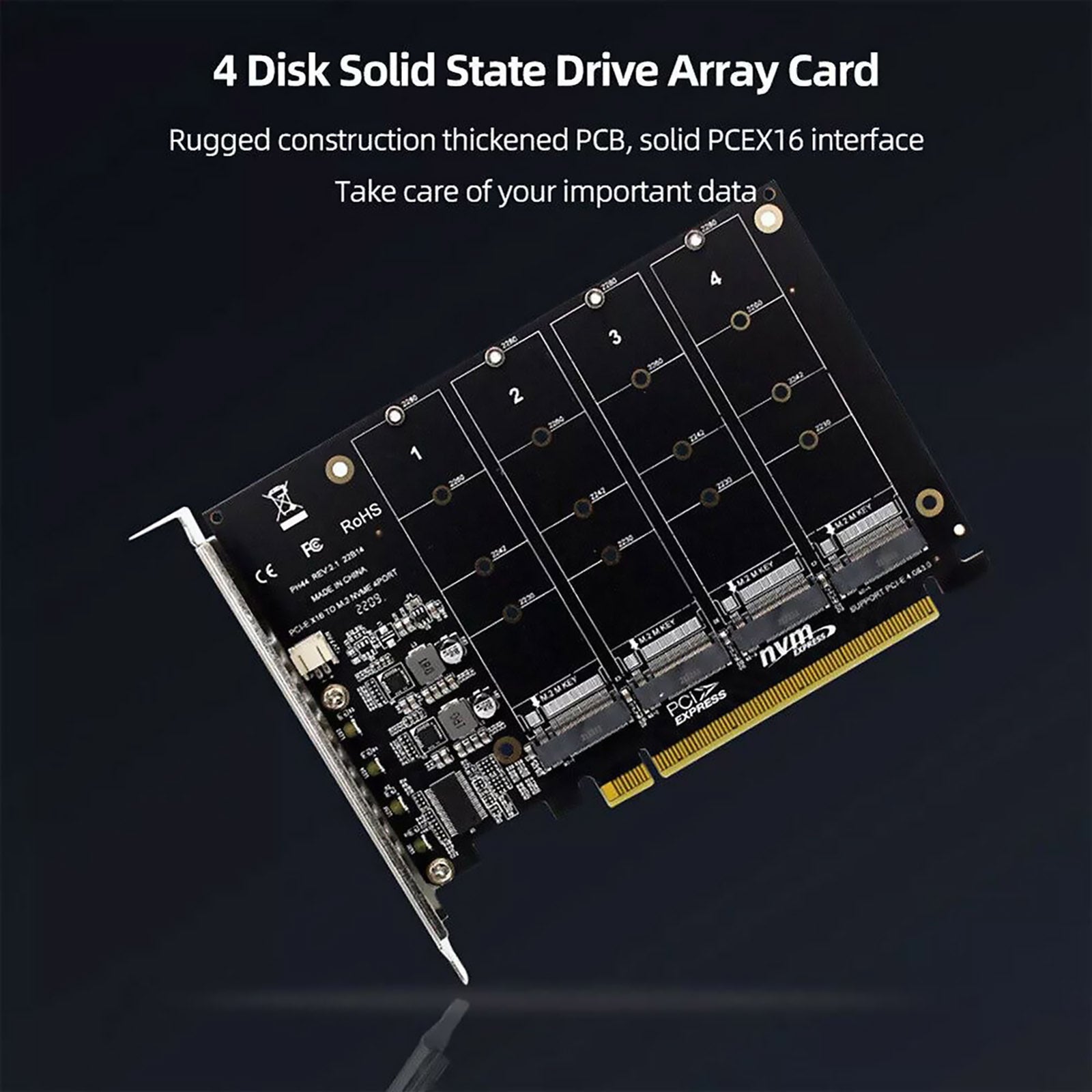 M.2 NVME SSD to PCIE X16 Adapter 4 Port NVMe to PCI-e Host Expansion Card Support 2230/2242/2260/2280