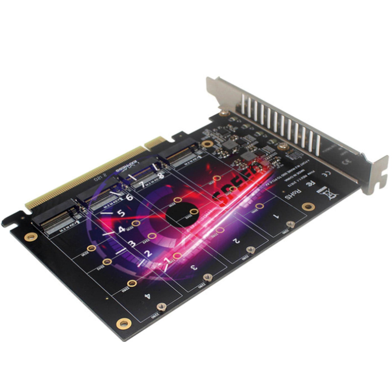 M.2 NVME SSD to PCIE X16 Adapter 4 Port NVMe to PCI-e Host Expansion Card Support 2230/2242/2260/2280